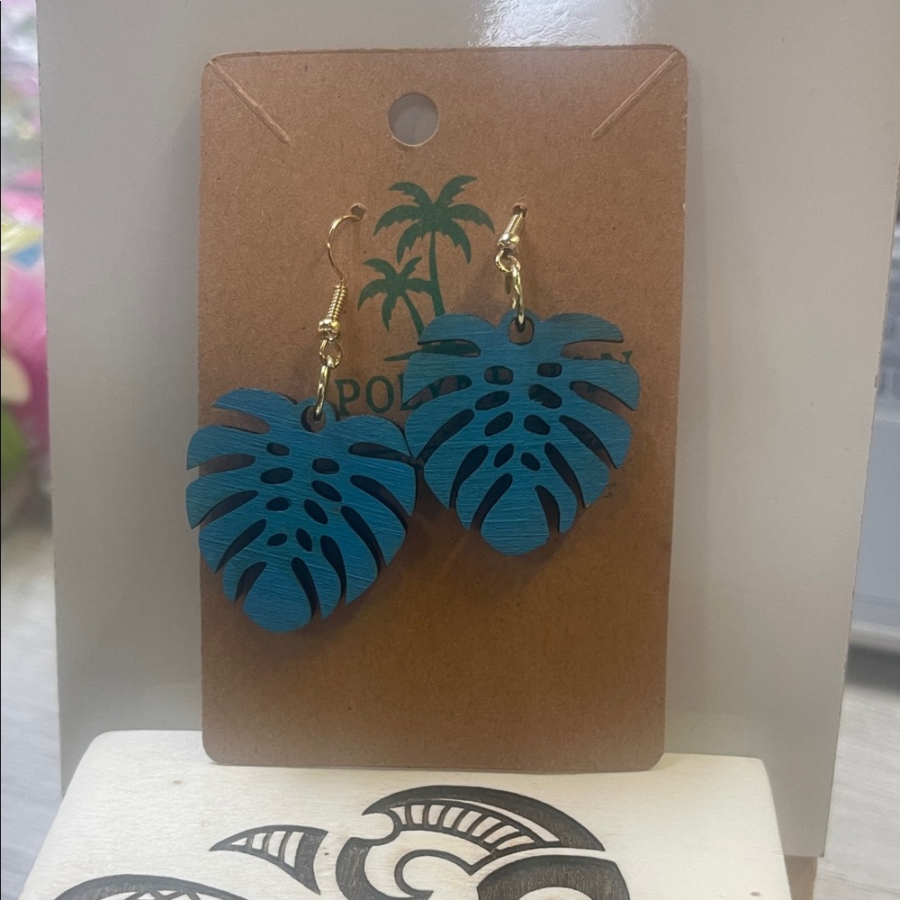 Blue Leaf Earrings